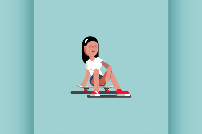 Girl skater siting on her board