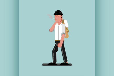 Guy with cigarette and gun walking