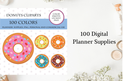 100 Color Clip Arts Donuts, Colorful Pastry Sticker, Pink Cute Donuts