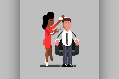 Hair dresser cuts clients hair