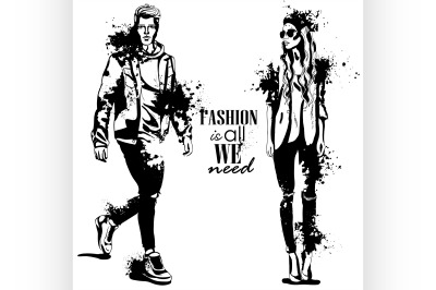 Vector woman and man fashion models