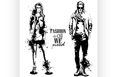 Vector woman and man fashion models