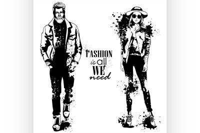 Vector woman and man fashion models