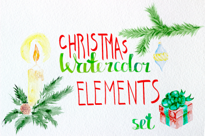 Watercolor christmas elements set