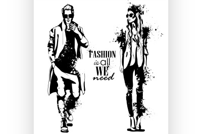 Vector woman and man fashion models