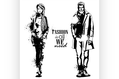 Vector woman and man fashion models