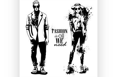 Vector woman and man fashion models