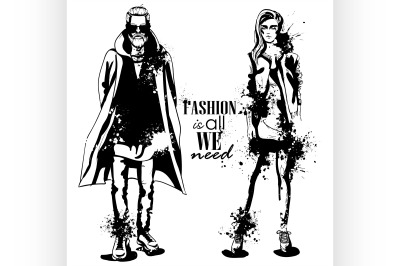 Vector woman and man fashion models