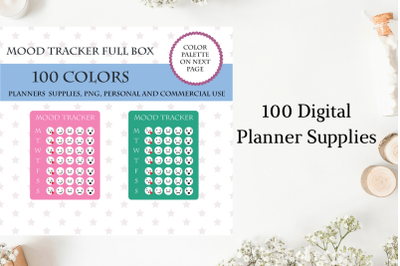 100 Full Box Weekly Hearts Printable Planner Stickers&2C; Mood Tracker Box Stickers