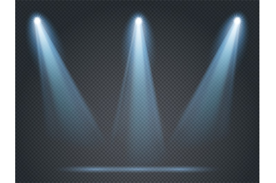 Floodlight shining with white light on corners and middle for stage, s
