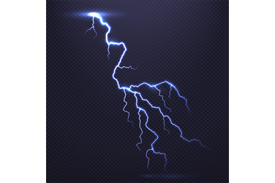 Lightning, natural light effect, bright glowing isolated on dark backg