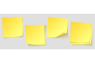 Yellow sticky notes. Realistic square paper reminders with shadow. Not