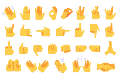 Emoji hand gestures. Different hands signals and signs, ok and victory