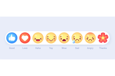 Emoticon emoji reactions. Social chat message mood buttons. Thumb up&2C;