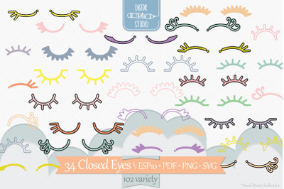 Closed Eyes Color | Hand Drawn Eyelash | Girls Sleepy Eyes