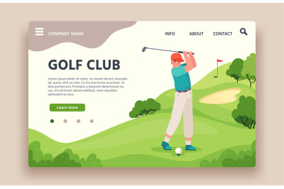 Golf club web site. Sports club with green play field, holes with flag