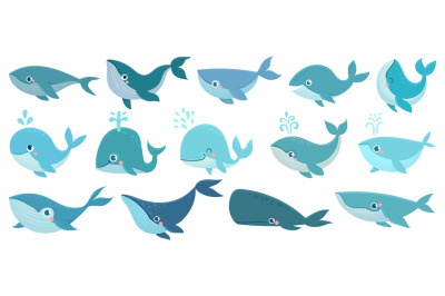 Cute whales. Marine life animals, underwater blue whales, childrens ic