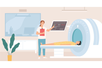 Magnetic resonance imaging. Patient having scan procedure in hospital