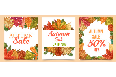 Autumn sale. Colorful fall leaves trendy design for flyers, retail cou