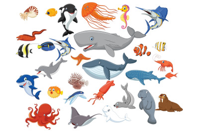 Cartoon Sea Animal Life Vector Set