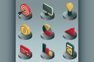 Business color isometric icons