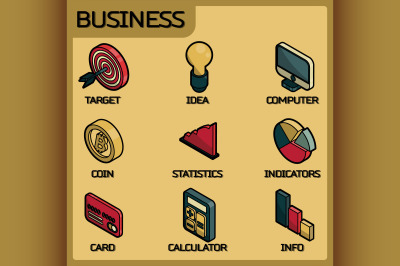 Business color outline isometric icons