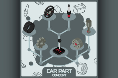 Car part color concept isometric icons