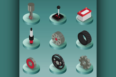 Car part color isometric icons