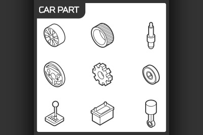 Car part outline isometric icons