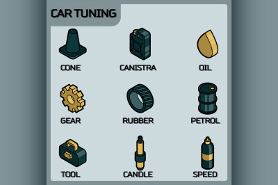 Car tuning color outline isometric icons