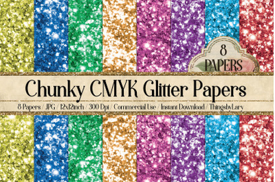 8 Sparkle Chunky CMYK Glitter Texture Digital Papers