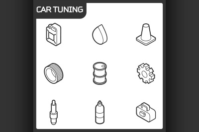 Car tuning outline isometric icons