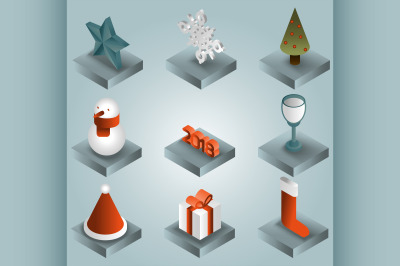 Christmas gradient isometric icons