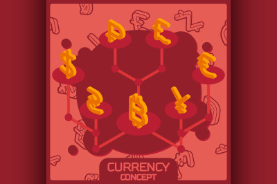 Currency color concept isometric icons