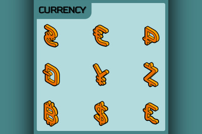 Currency color outline isometric icons