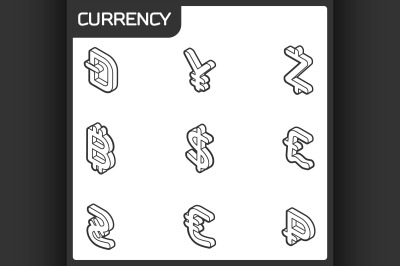 Currency outline isometric icons