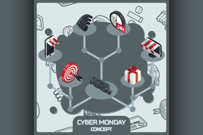 Cyber monday color concept isometric icons