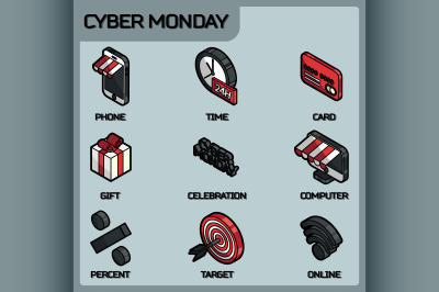 Cyber monday color isometric icons