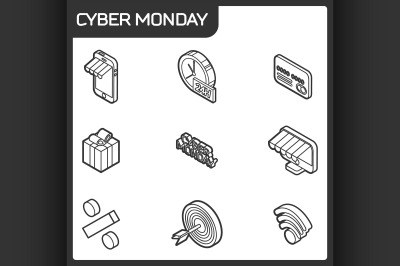 Cyber monday isometric icons