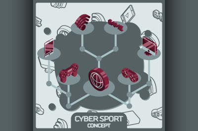 Cyber sport color concept isometric icons