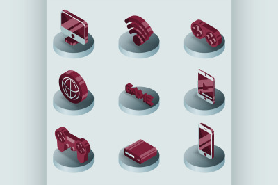 Cyber sport color isometric icons