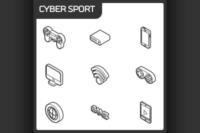 Cyber sport outline isometric icons