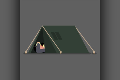 Homeless girl sleeps in tent