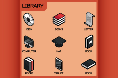 Library color outline isometric icons