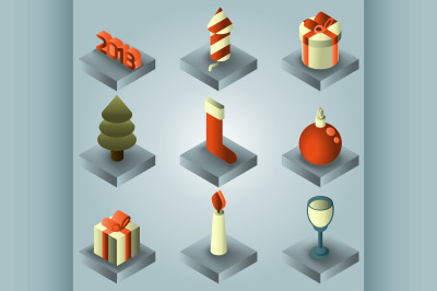 New year gradient isometric icons