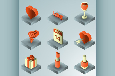 Valentines day gradient isometric icons