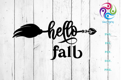 Hello Fall Saying Svg Cut File With Broom