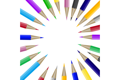 Color pencils in round shape with copyspace for text