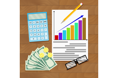 Wage increase overhead view. Salary statistics chart