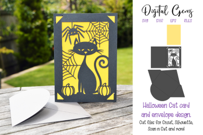 Halloween cat card and envelope design